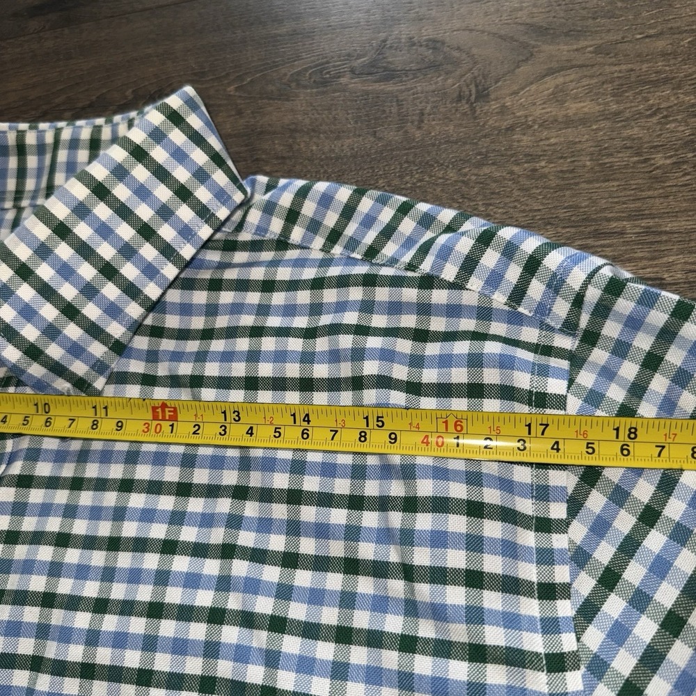 Stafford Mens 2XL Oxford Dress Shirt Button Up Cotton Green Blue Gingham Plaid - Picture 13 of 16
